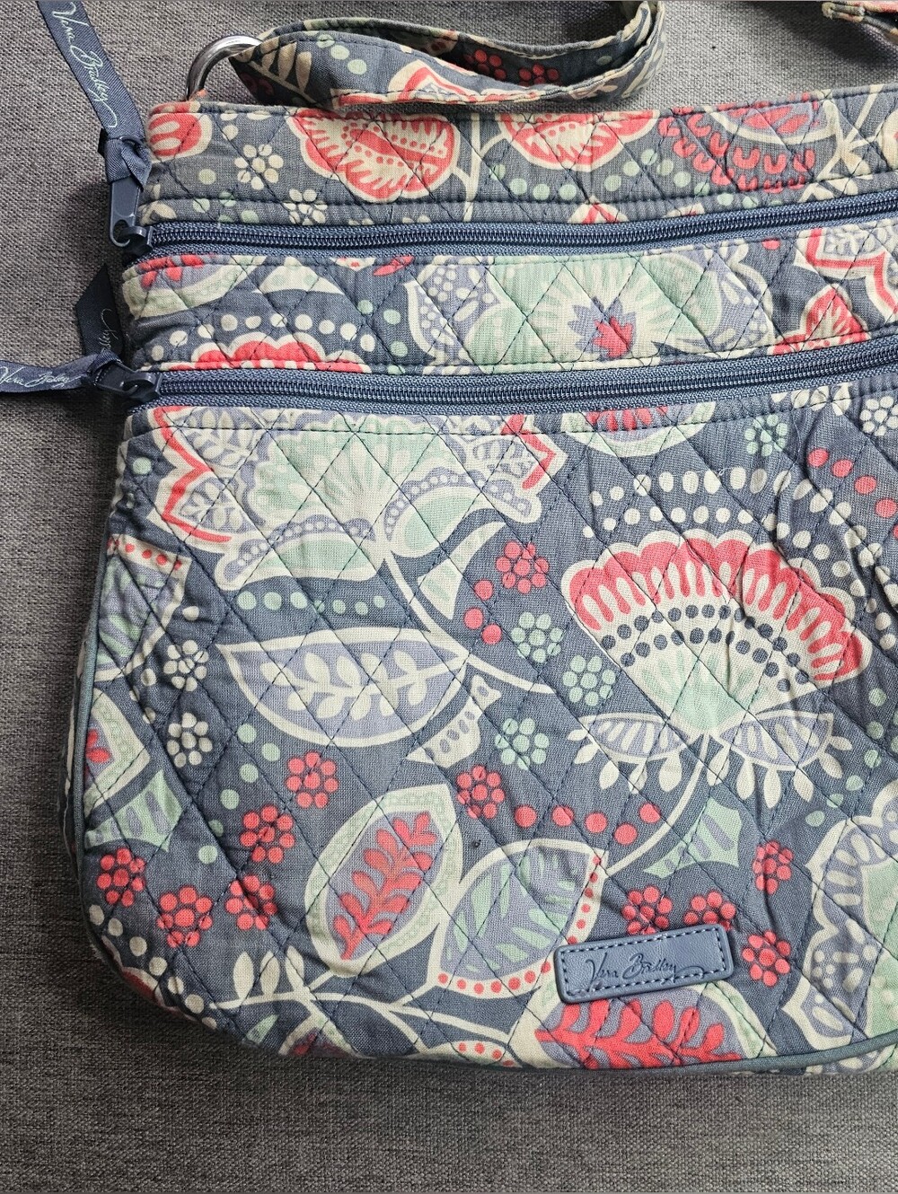 Vera Bradley Navy Floral Quilted Crossbody with Coral Accents  Matching Wallet